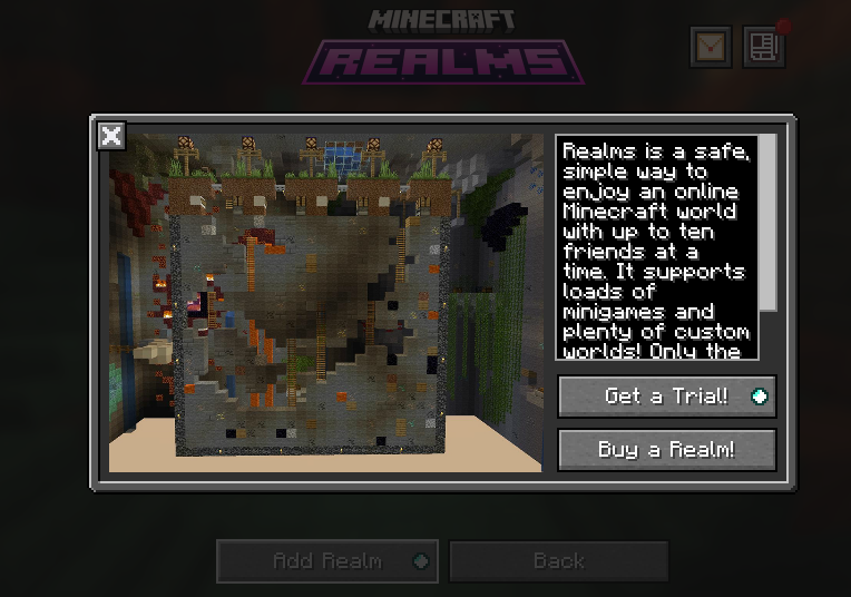 Minecraft Realms button in main menu