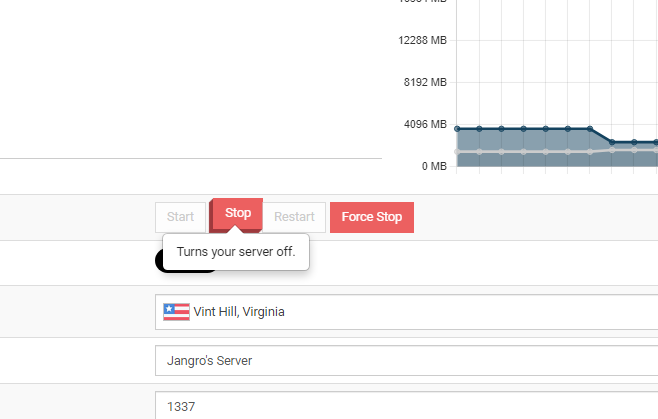 Minecraft server console showing stop command being executed