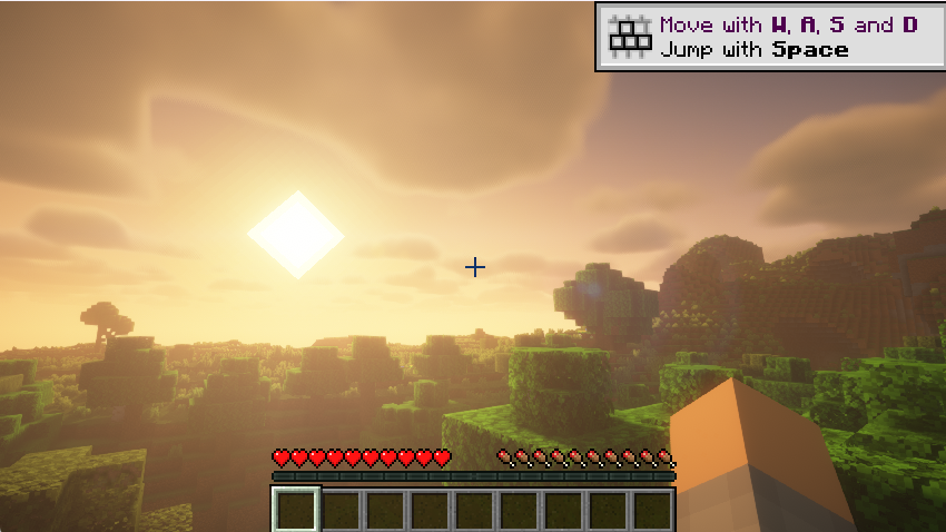 Minecraft world with BSL shaders enabled showing enhanced graphics