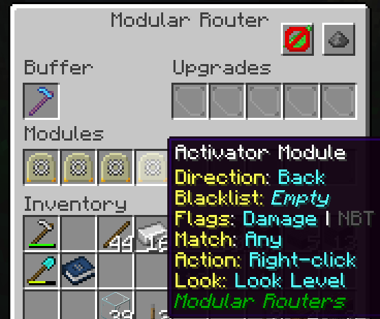 Four activator modules configured in Modular Router for crop harvesting