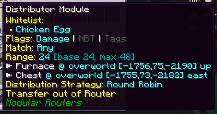 Distributor module filter settings for item sorting