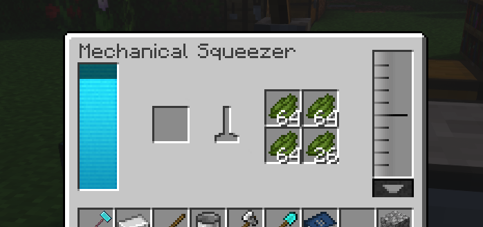 Mechanical squeezer filling up with water from cactus processing