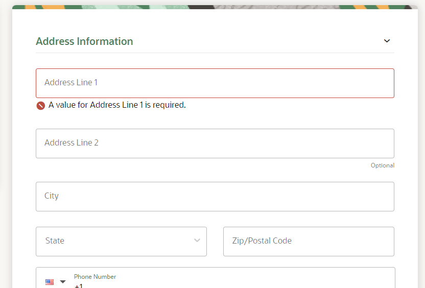 Oracle Cloud address information form