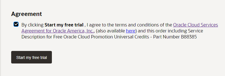 Oracle Cloud agreement acceptance