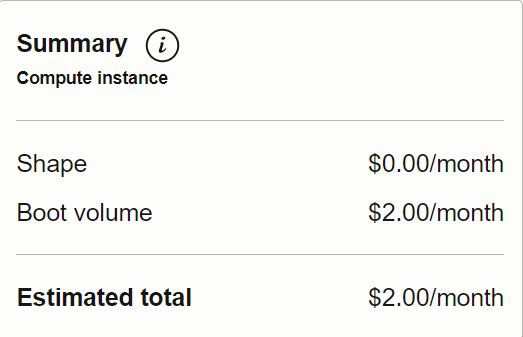 Oracle Cloud boot volume fee estimate