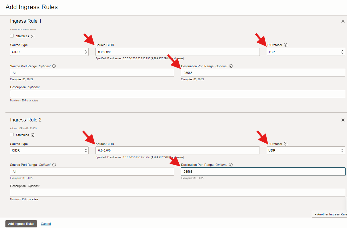 Oracle Cloud ingress rules setup for Minecraft