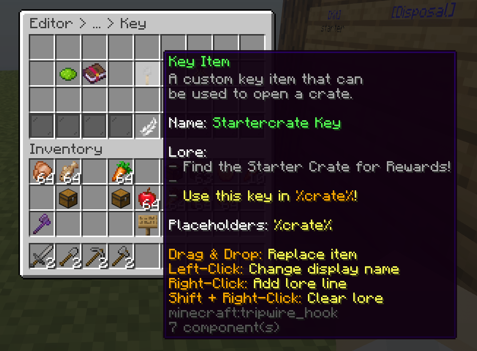 PhoenixCrates text and lore editing interface for customizing crate and key descriptions
