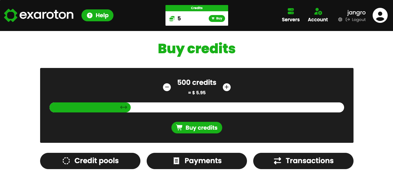Buy Credits Screen