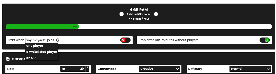 Start and Stop Options