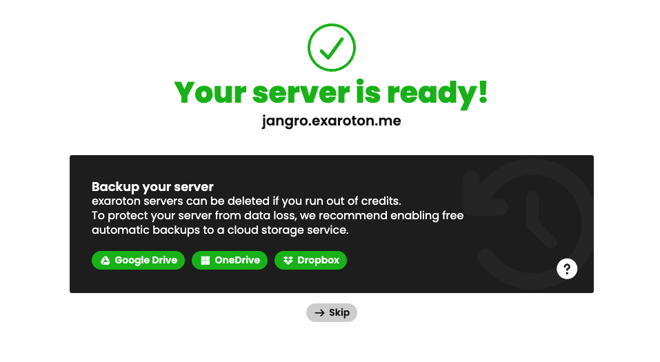 Server Ready Screen
