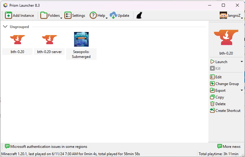 Prism Launcher main screen with Add Instance button highlighted