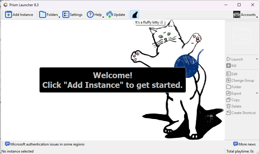 Prism Launcher main interface with no instances created
