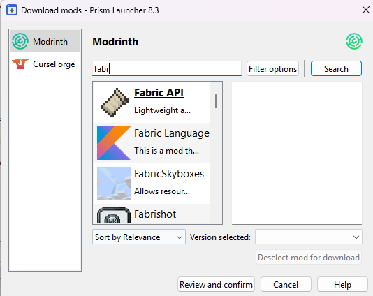 Prism Launcher downloading Fabric API mod