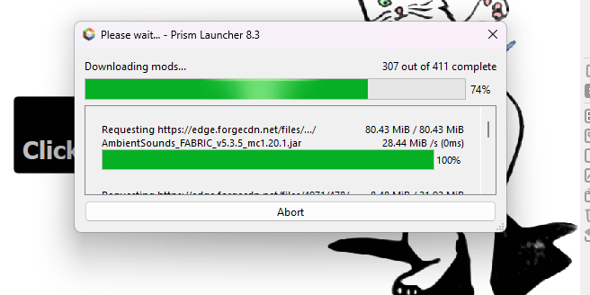 Prism Launcher modpack installation complete