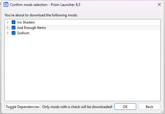 Prism Launcher review and confirm mods installation