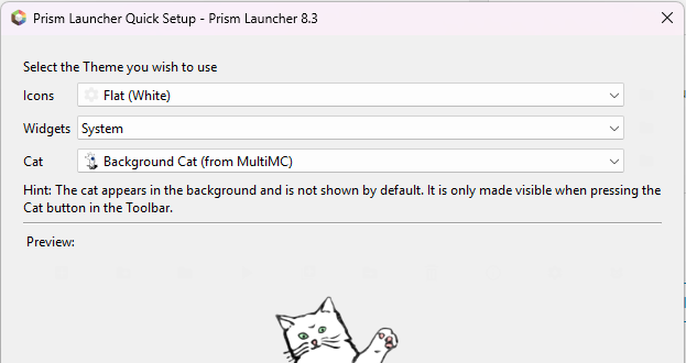 Prism Launcher theme and icon customization screen