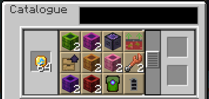 Catalogue shop interface showing purchasable items