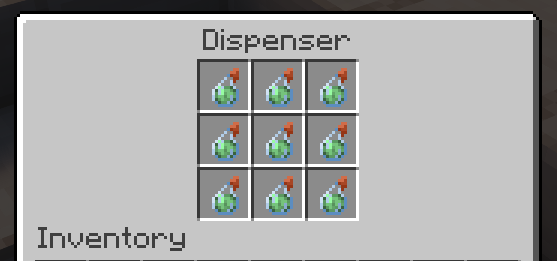 Top dispenser filled with splash potions of oozing for slime spawning