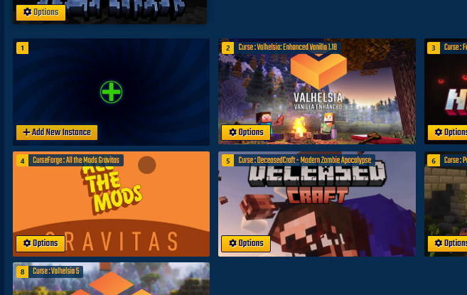 StickyPiston Add New Instance button for creating new server instances