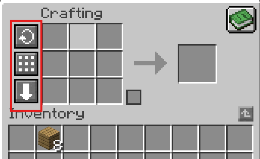 Crafting Tweaks mod interface showing rotate and balance options in crafting grid