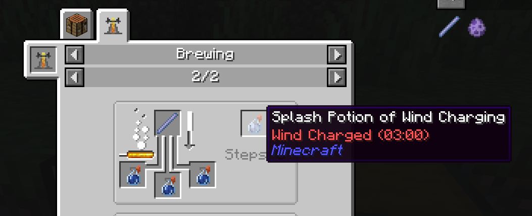 JEI interface with brewing stand tab showing different crafting station options