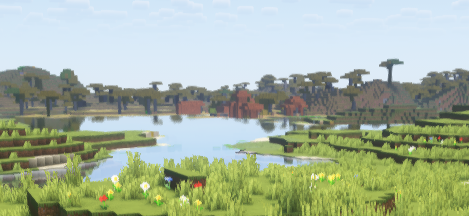 Village visible in distance using Distant Horizons mod in Minecraft 1.21