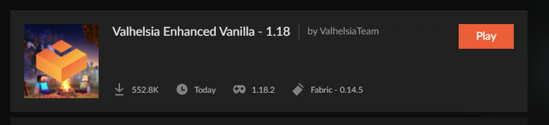 CurseForge launching Valhelsia Enhanced Vanilla modpack