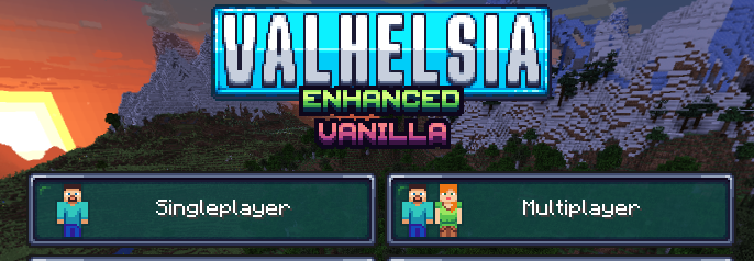 Valhelsia Enhanced Vanilla main menu with multiplayer button highlighted