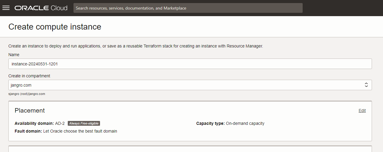 Oracle Cloud instance naming