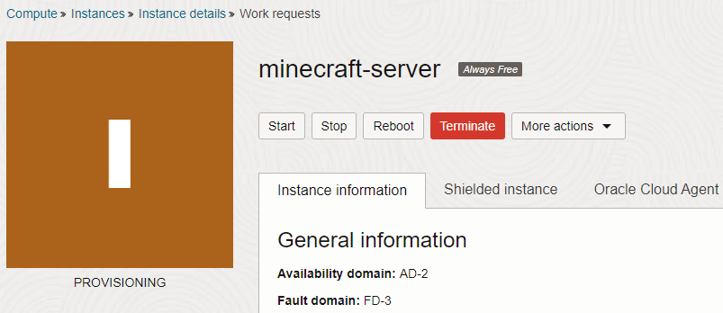 Oracle Cloud instance provisioning