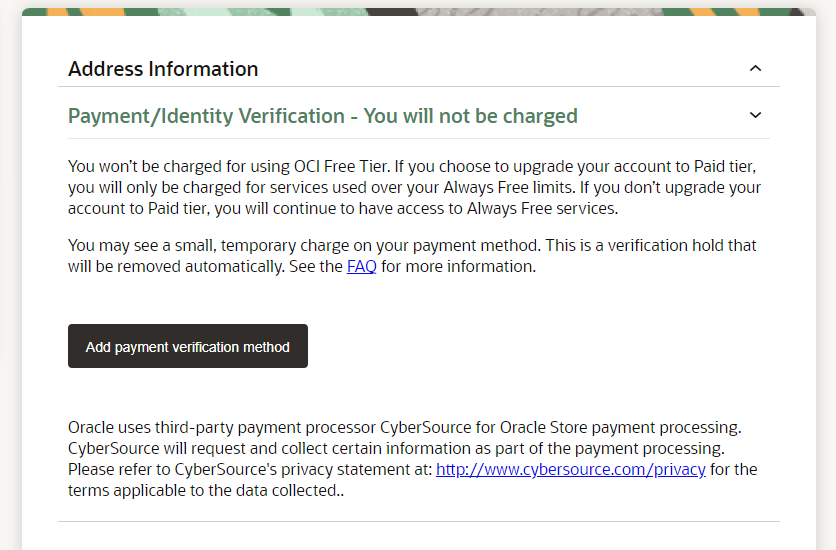 Oracle Cloud payment verification