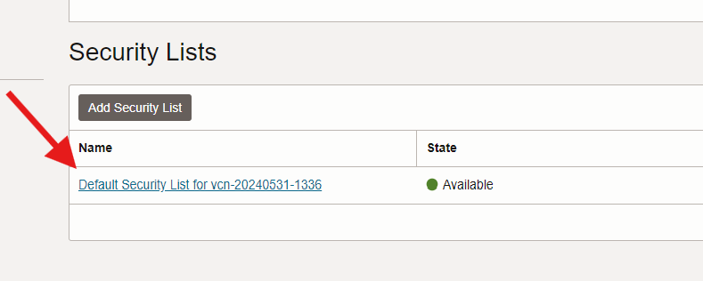 Oracle Cloud security lists