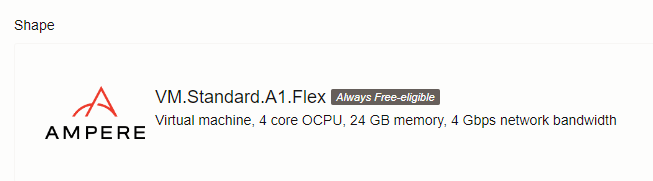 Oracle Cloud shape showing free eligible