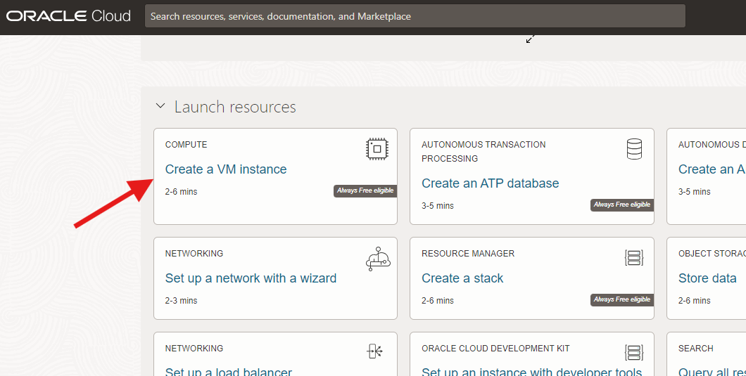 Oracle Cloud VM instance creation