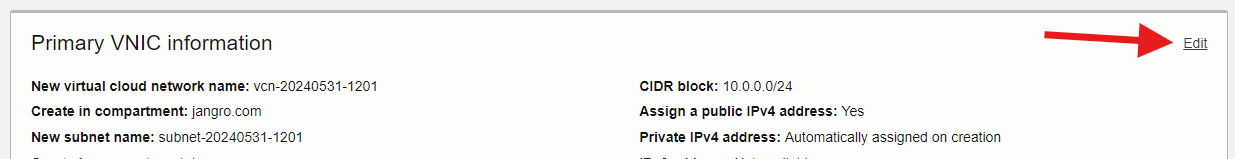 Oracle Cloud VNIC edit button