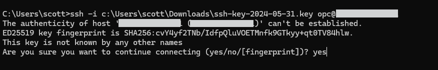 SSH connection successful to Oracle instance