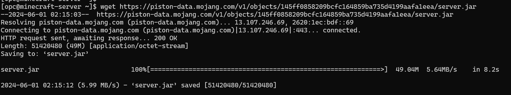 Wget downloading Minecraft server JAR