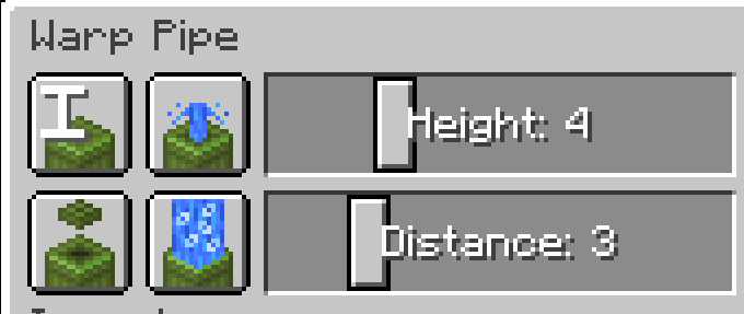 Warp pipe configuration menu with naming options