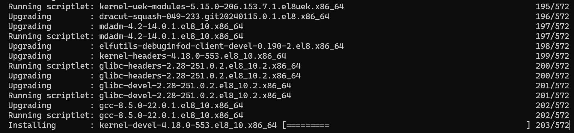 YUM update running on Oracle Linux